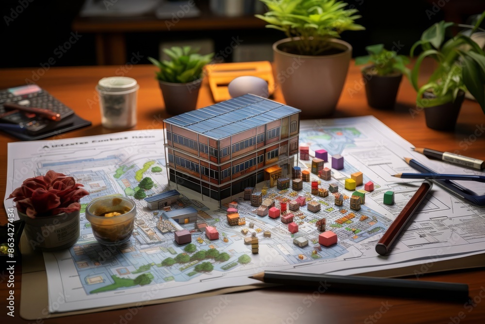 Business strategy plan laid out on a table, new strategy, planning and successVector graphic illustration appropriate to the content Business strategy plan laid out on a table, new strategy, planning and successVector graphic illustration appropriate to the content