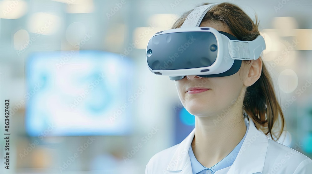Researcher using virtual reality to model complex biological systems, biotechnology, VR in science Researcher using virtual reality to model complex biological systems, biotechnology, VR in science
