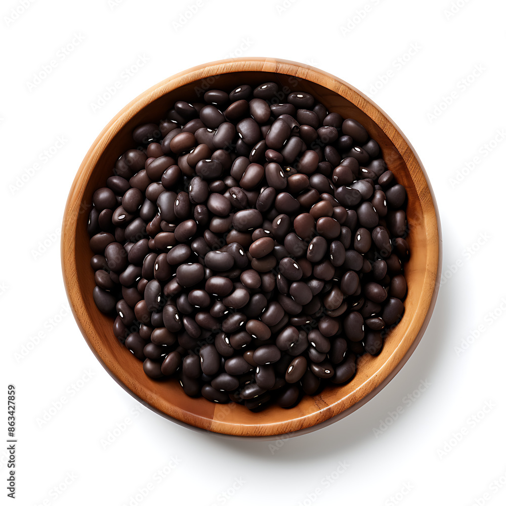Black beans isolated on white background. Top view. Flat lay.