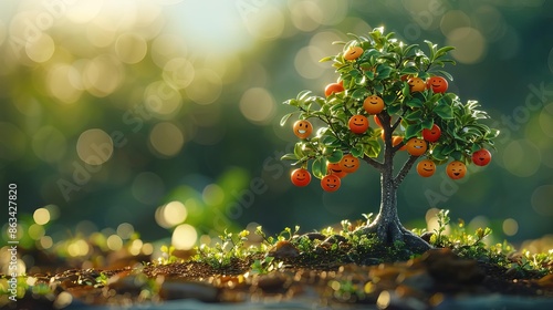 Delivering Happiness, A tree with happy faces growing as its fruit, representing building a business that prioritizes employee happiness