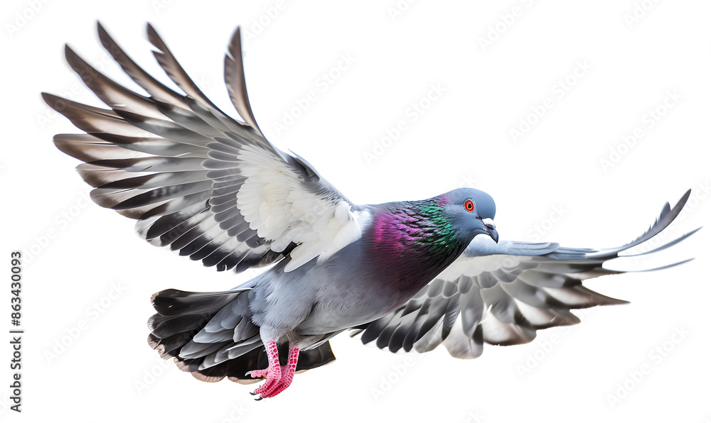 Obraz premium Flying Pigeon Isolated on a White Background