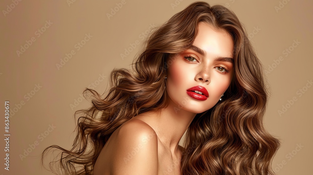 A person with big, glamorous waves styled to perfection, creating a voluminous and red carpetready appearance A person with big, glamorous waves styled to perfection, creating a voluminous and red carpetready appearance