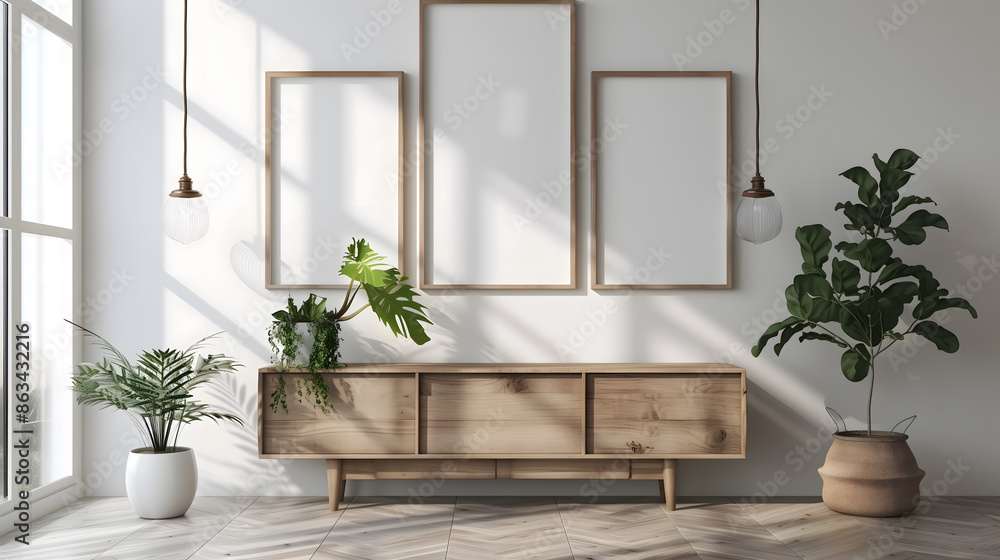 Minimalist Interior with Empty Frames and Indoor Plants Minimalist Interior with Empty Frames and Indoor Plants
