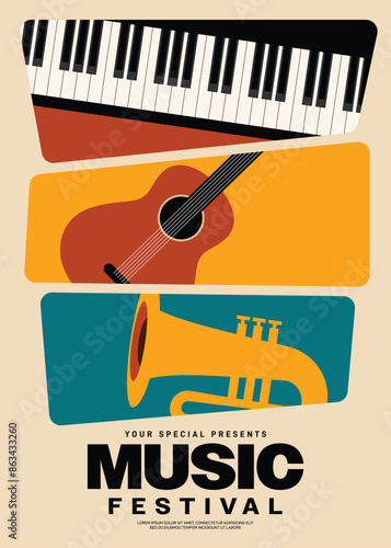 Canvas Print Jazz music festival poster template design background with music instrument