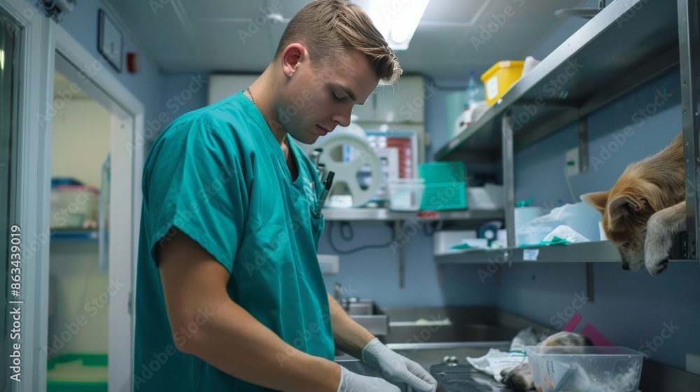 Obraz premium A veterinarian caring for animals in a veterinary clinic