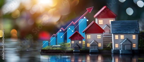 An illustrative concept of the housing market showcasing residential properties, real estate investment growth, and the potential for profit in a thriving property market
