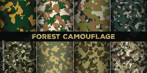 Forest camouflage. Collection military and army camouflage seamless pattern.