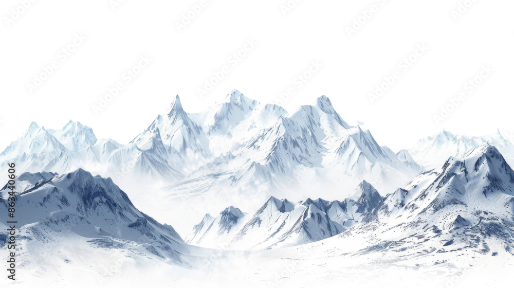 Obraz premium Snow-capped rugged mountains on transparent background