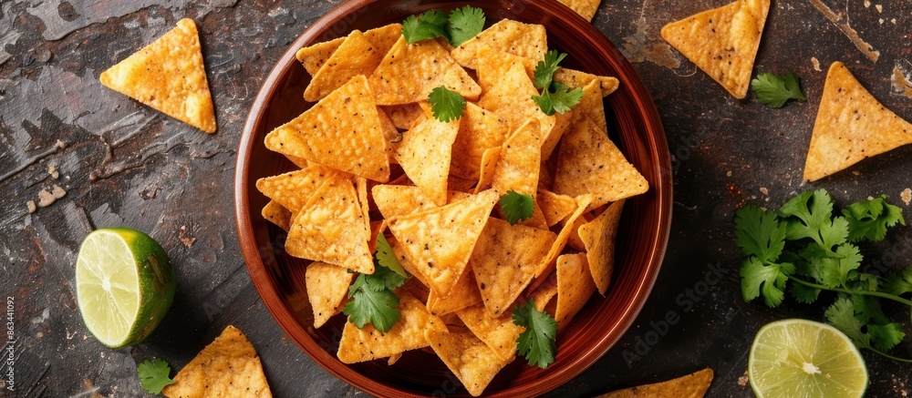Bowl of Nachos with Limes and Cilantro Bowl of Nachos with Limes and Cilantro