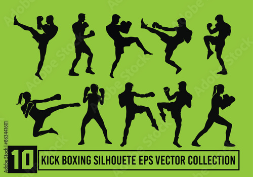 SILHOUETE KICK BOXING VECTOR ILLUSTRATIONS MARTIAL ART ELEMENTS SILHOUETTES LOGO SHADOWS COLLECTION