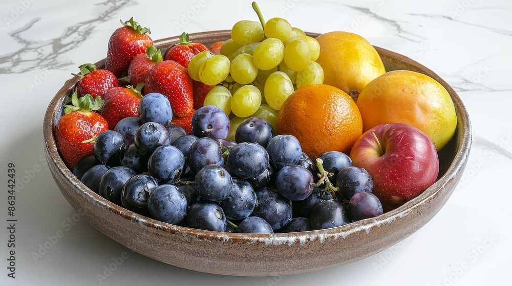 Round bowl with assorted cut fruits on white background, product concept. Round bowl with assorted cut fruits on white background, product concept.