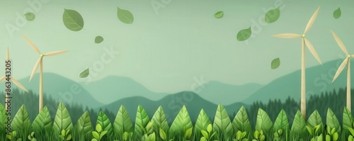 Wallpaper with ecoinvestment themes, featuring icons of renewable energy sources and financial trends, sections for personalized messages or data, in a green and blue palette photo
