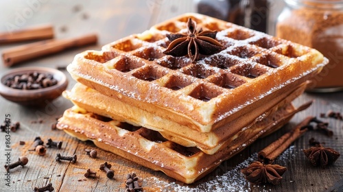 Crispy cinnamon sugar waffles on white background photo