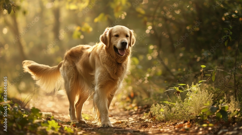 Golden retriever dog walking in nature. Golden retriever dog walking in nature.