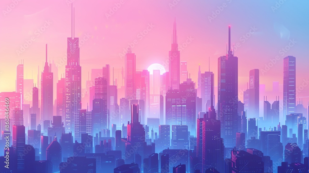 futuristic city flat design, front view, cyberpunk theme, animation, colored pastel futuristic city flat design, front view, cyberpunk theme, animation, colored pastel