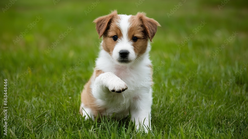 A puppy with its paw raised A puppy with its paw raised