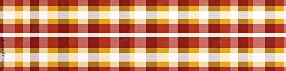 A close-up image of red and gold plaid fabric texture with a white background, banner A close-up image of red and gold plaid fabric texture with a white background, banner