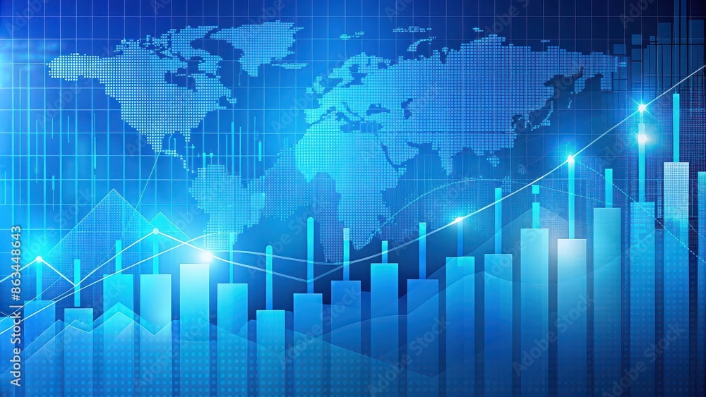 Blue gradient background with economic symbols and charts, blue, economic, background, finance, money, business, stock, market Blue gradient background with economic symbols and charts, blue, economic, background, finance, money, business, stock, market