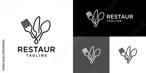 Vector design template of spoon and fork logo with simple model, restaurant, equipment, cutlery, symbol icon EPS 10