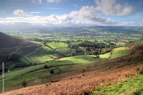 Landscape with Hills and Blue Sky (Moel Famau Country Walk in North wales, UK.) photo