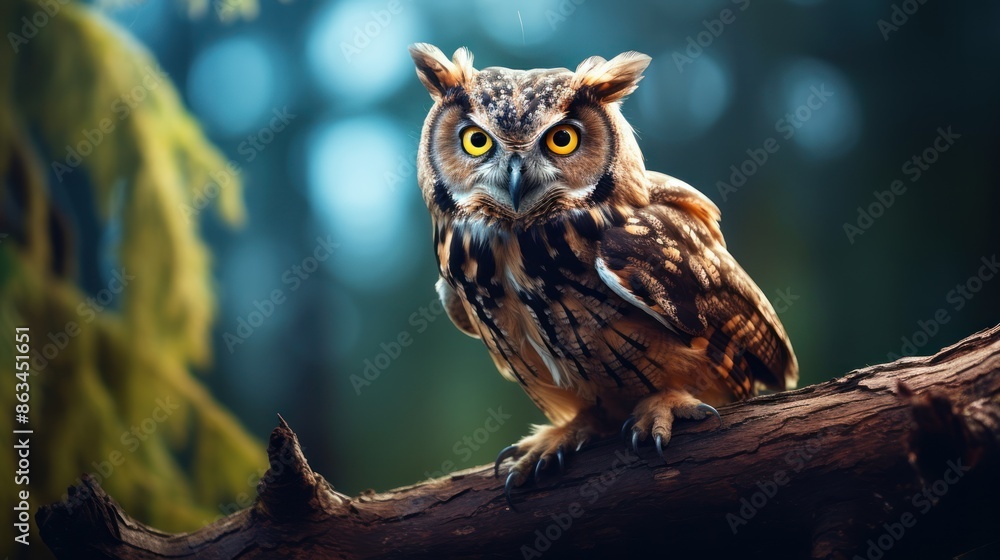 close-up of a wise old owl perched on a tree branch, close-up of a wise old owl perched on a tree branch,