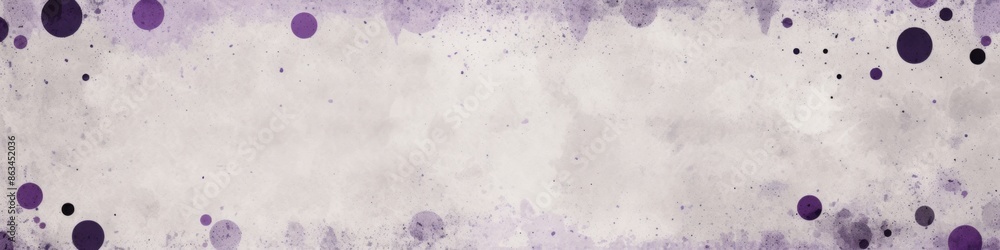 Fototapeta premium A retro grunge background with purple and gray polka dots and watercolor splashes, banner, copy space