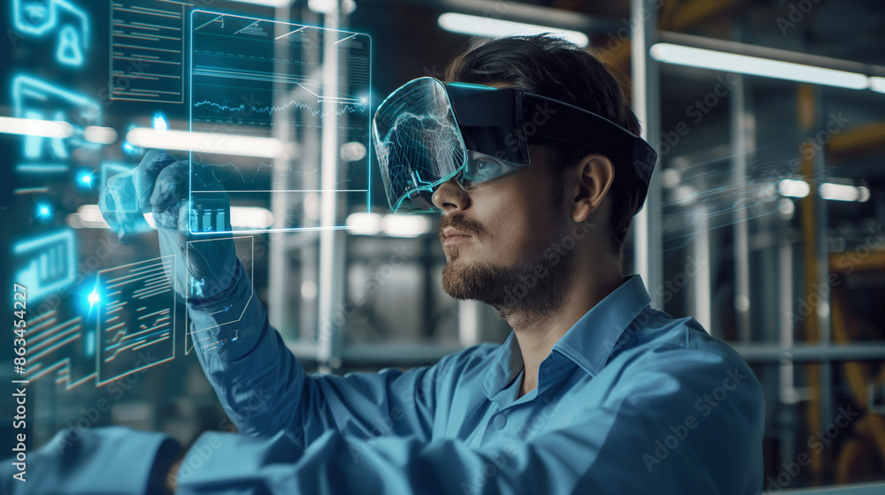 data analyst using augmented reality technology for data monitoring, digital business data virtual display data analyst using augmented reality technology for data monitoring, digital business data virtual display