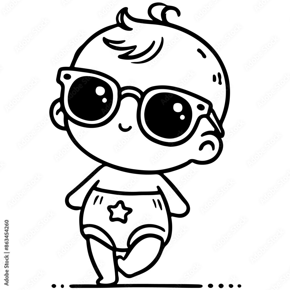 Minimalist Line Art of Baby with Oversized Glasses Minimalist Line Art of Baby with Oversized Glasses