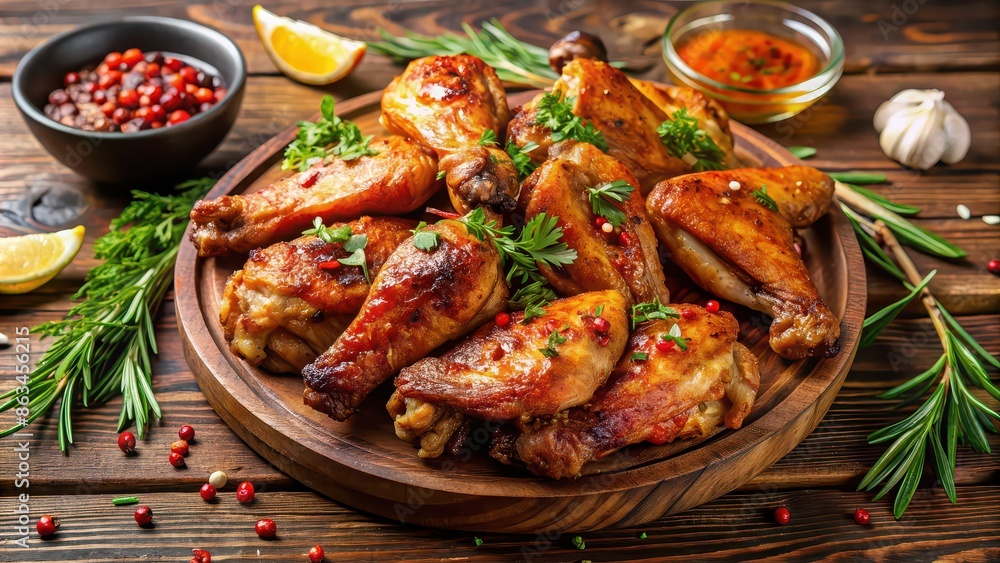 Delicious roasted chicken wings with crispy skin and flavorful seasonings, food, chicken, wings, roasted, crispy, delicious, spices Delicious roasted chicken wings with crispy skin and flavorful seasonings, food, chicken, wings, roasted, crispy, delicious, spices