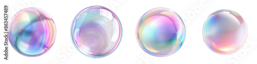 Set of 3d circle shape iridescent holographic bubble with gradient color pastel elements design, isolated on white background, png