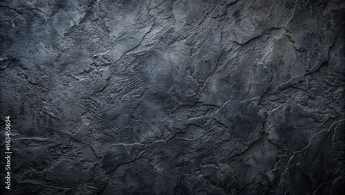 Dark, rugged, and mysterious, this black anthracite stone concrete texture serves as a dramatic panoramic background, perfect for bold and edgy designs. photo