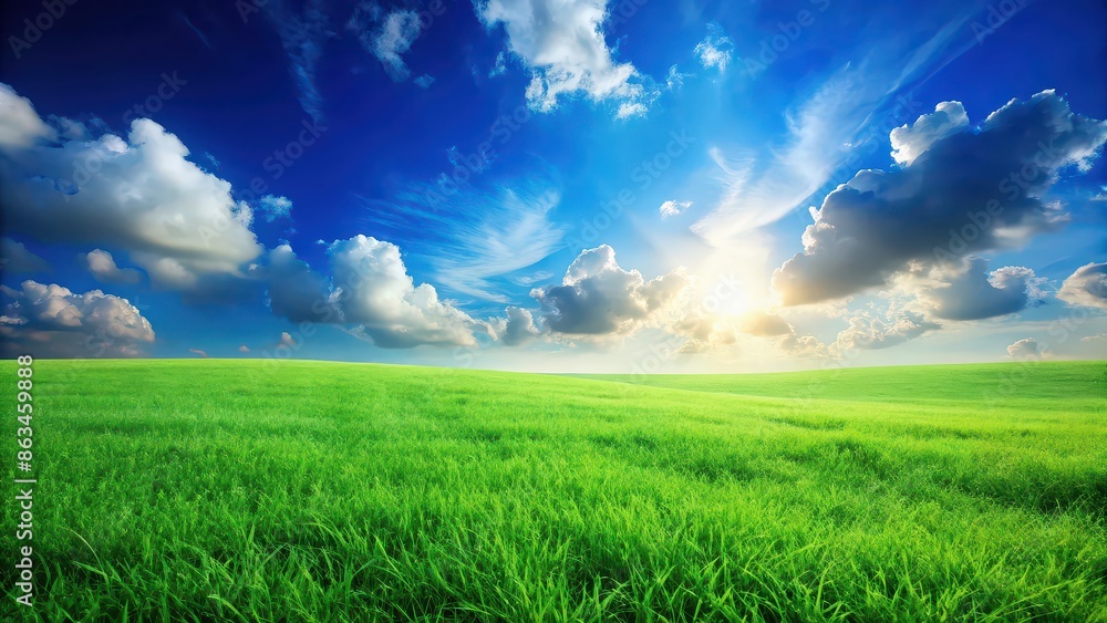Vibrant green grass meadow under blue sky, outdoor, , nature, landscape, sunny, fresh, scenic, field, meadow, countryside Vibrant green grass meadow under blue sky, outdoor, , nature, landscape, sunny, fresh, scenic, field, meadow, countryside