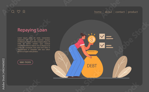 Refinance web or landing dark or night mode. Loan rate reduction