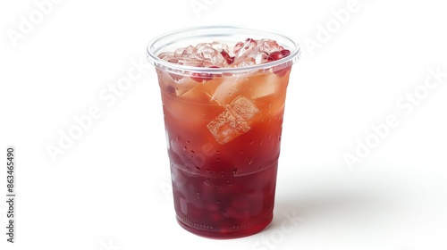 Wallpaper Mural Clear plastic cup filled with Iced Pomegranate Tea and a lid, isolated white background, studio light for focused advertising Torontodigital.ca