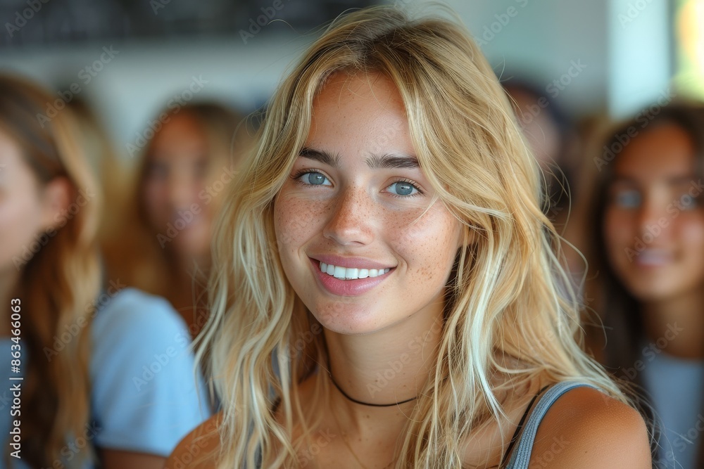 academia as a close up blonde haired college student skillfully captures a portrait amidst the dynamic school atmosphere, blending seamlessly into the university environment. academia as a close up blonde haired college student skillfully captures a portrait amidst the dynamic school atmosphere, blending seamlessly into the university environment.