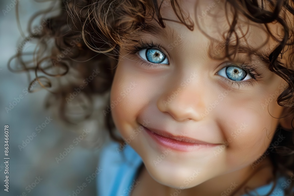 Naklejka premium candid portrait of a curious child with bright eyes and an infectious smile capturing the innocence and joy of childhood photography