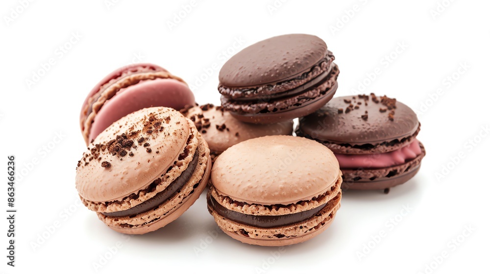 A view of Macarons isolated white background, studio light for focused advertising A view of Macarons isolated white background, studio light for focused advertising