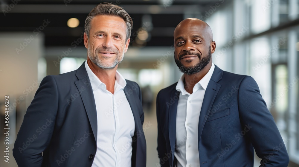 Smiling multiethnic businessmen standing shoulder to shoulder, Smiling multiethnic businessmen standing shoulder to shoulder,