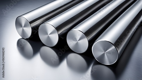 Polished steel bars with smooth, reflective surfaces, neatly aligned in an industrial setting.