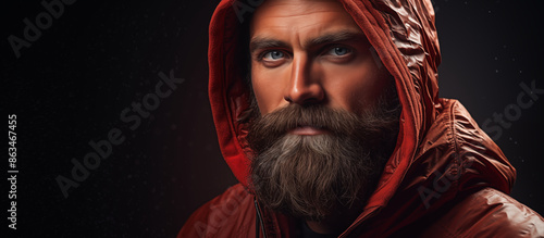 Obraz na płótnie Bearded man in red hooded jacket w salonie