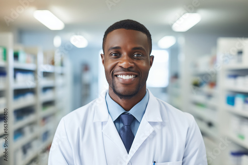 Obraz na płótnie African American male pharmacist in pharmacy w salonie