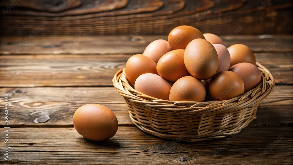 Eggs in a rustic woven basket on a wooden table , eggs, basket, rustic, organic, farm, fresh, agriculture, natural, breakfast Eggs in a rustic woven basket on a wooden table , eggs, basket, rustic, organic, farm, fresh, agriculture, natural, breakfast
