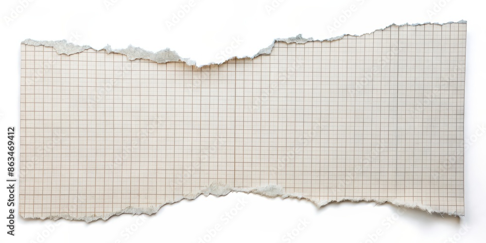 Ripped and cut pieces of graph paper on white background for design ...