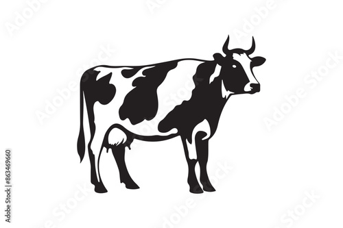 Cow silhouette vector art illustration.