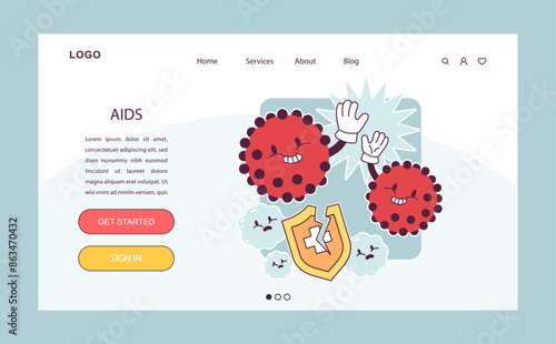 World AiDs day web banner or landing page. HIV cells, immunodeficiency
