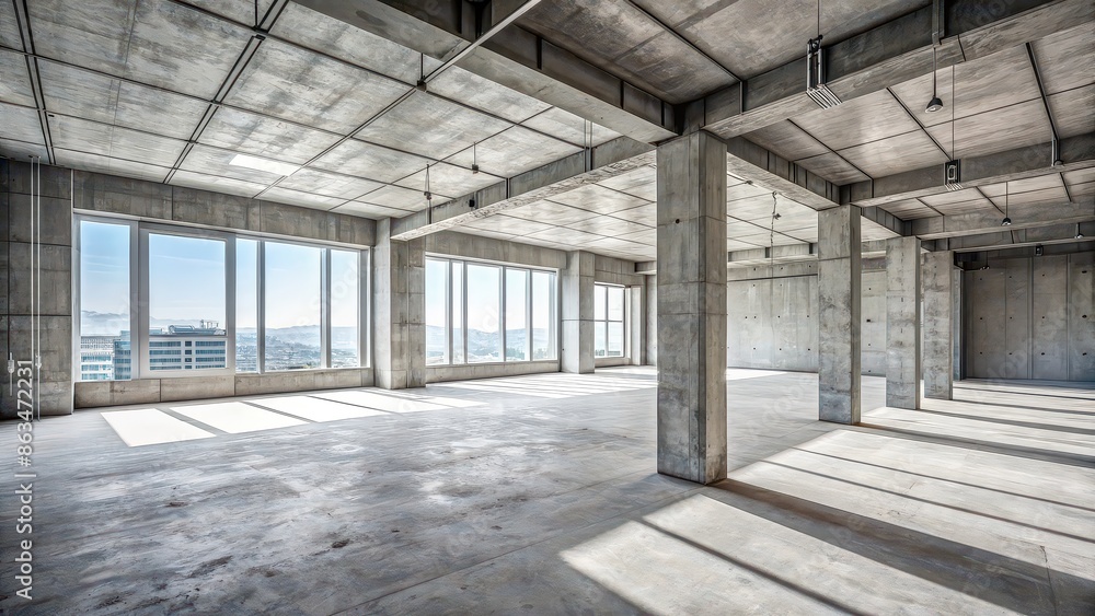 Unfinished concrete building interior, construction, architecture, industrial, development Unfinished concrete building interior, construction, architecture, industrial, development