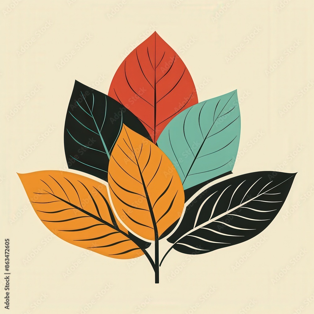 Colorful Leaf Illustration With Geometric Patterns Colorful Leaf Illustration With Geometric Patterns