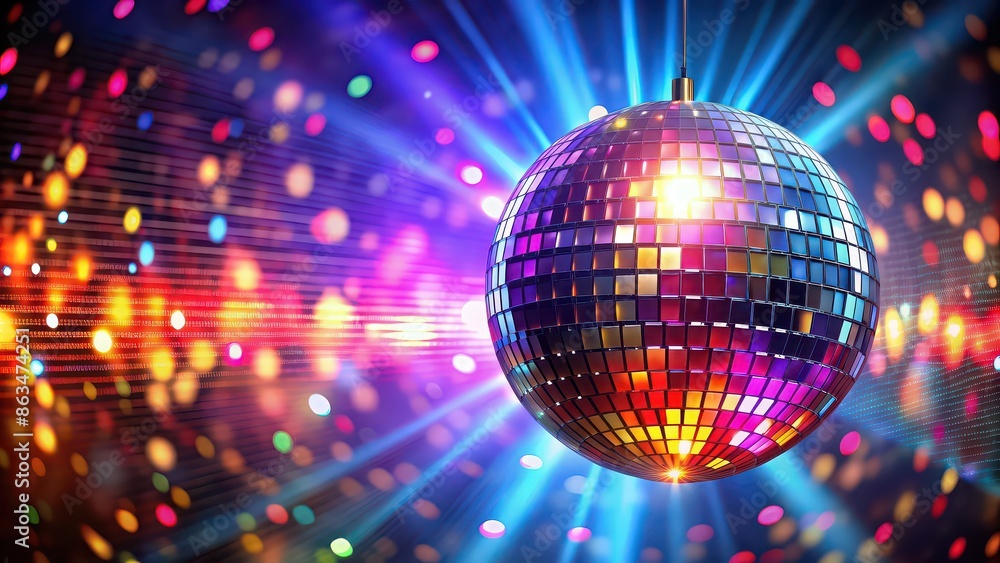 Obraz premium Colorful disco ball spinning at a lively party , party, lights, disco, ball, dance, colorful, spinning, festive, celebration