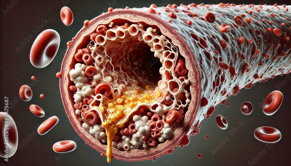 Artistic Representation of Cholesterol Buildup in Artery with Red Blood ...