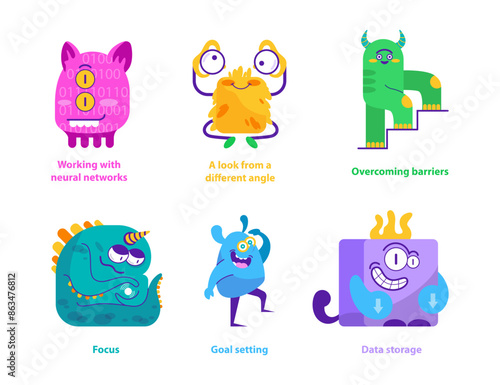 monster helpers. Flat Vector Illustration